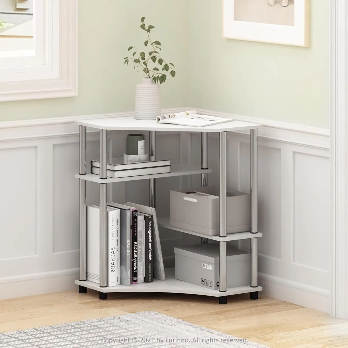 Turn-N-Tube Space Saving Corner Desk with Shelves - Image 2