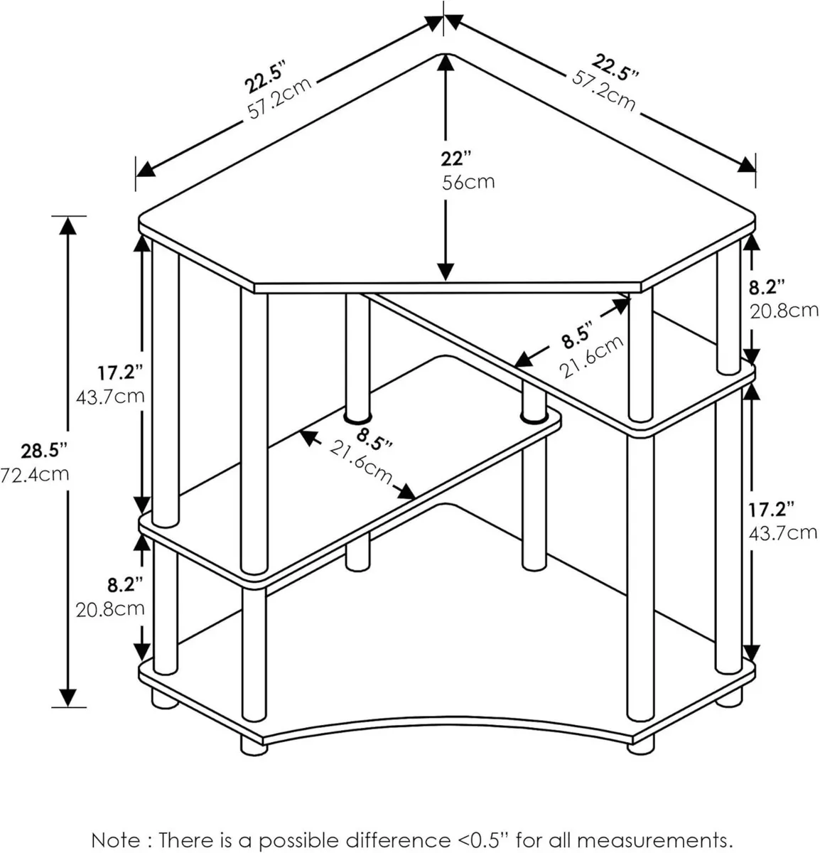 Turn-N-Tube Space Saving Corner Desk with Shelves - Image 3