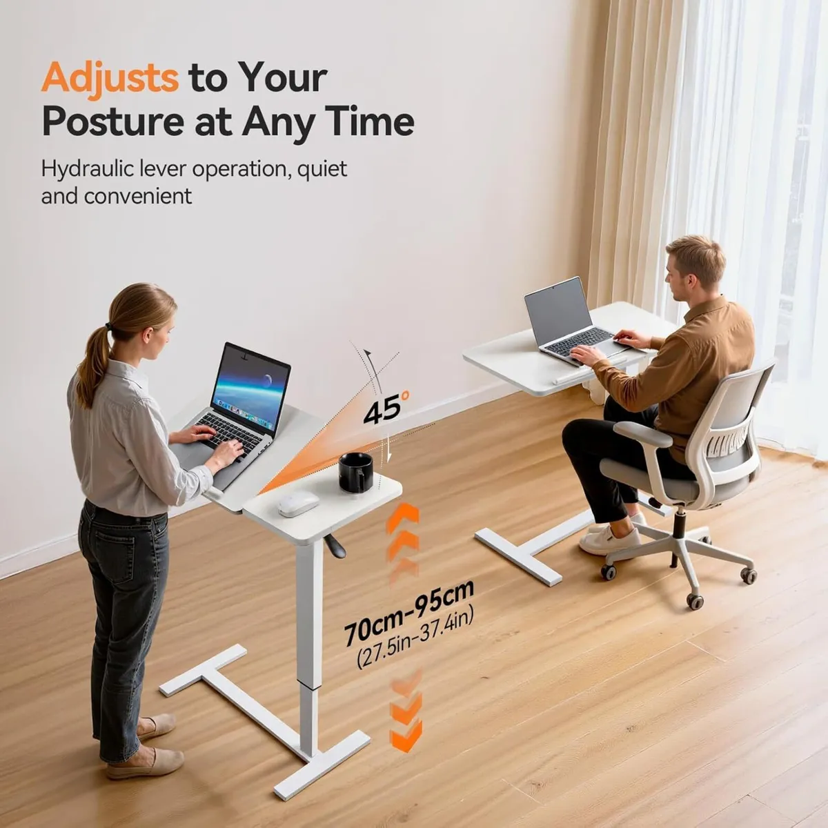 Height Adjustable Table with Wheels 80cmx40cm - Image 3