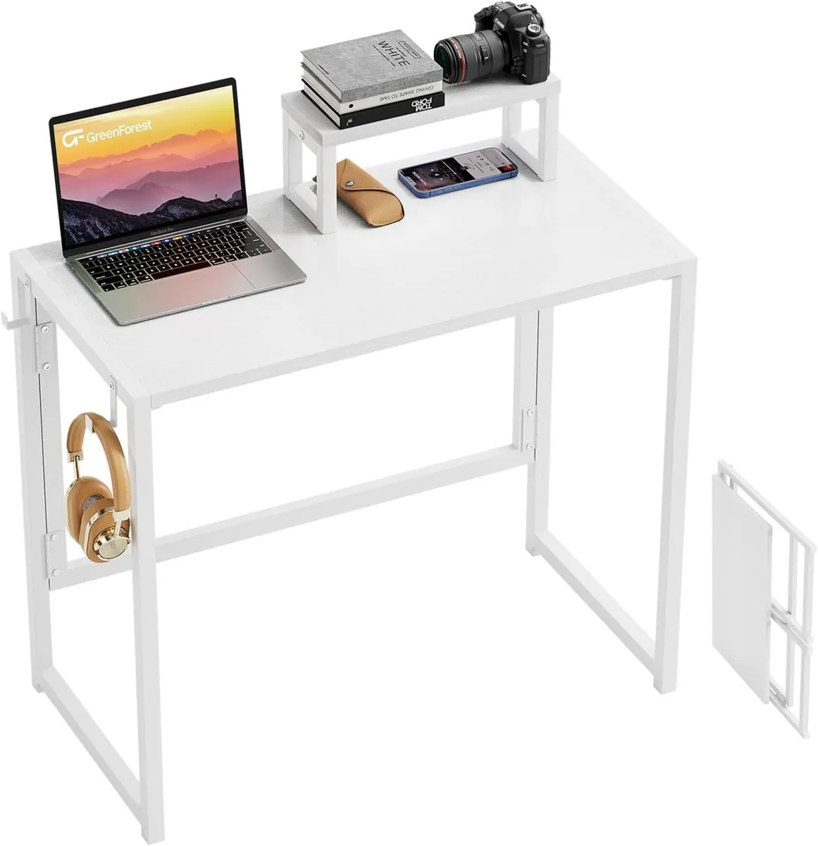 Folding Desk with Monitor Shelf 80cm Small - Image 1