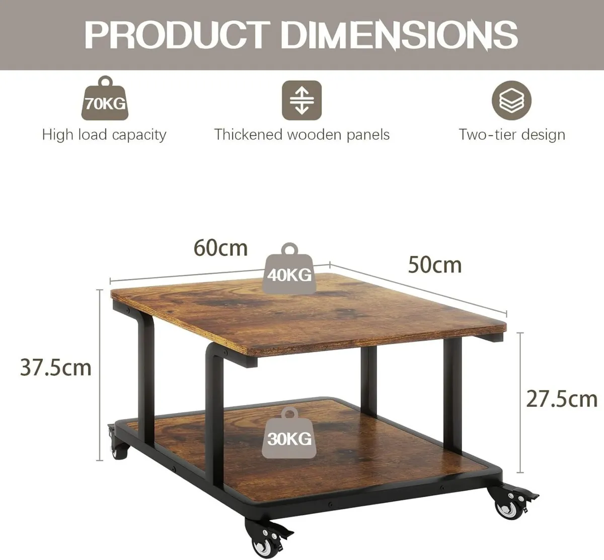 2-Tier Laser Printer Stand with Storage Shelf - Image 2