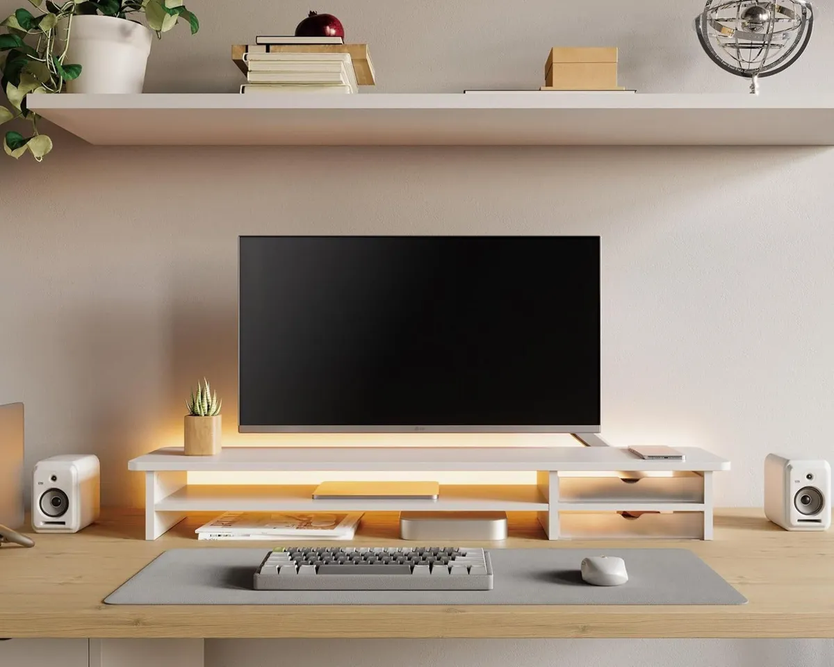 Dual Monitor Stand Riser with 2 Acrylic Storage - Image 2