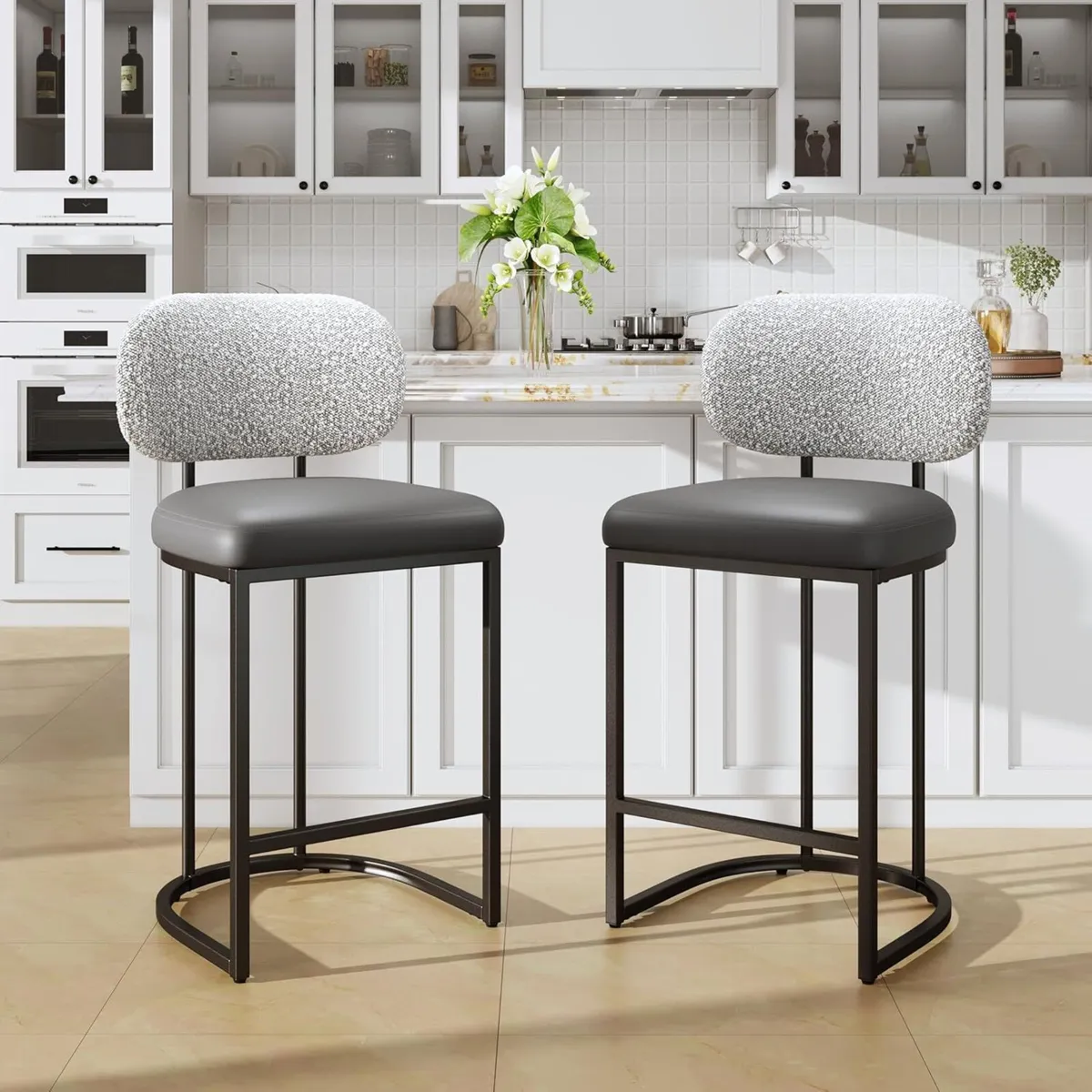 Bar Stools Set of 2 with Back Breakfast Counter - Image 1