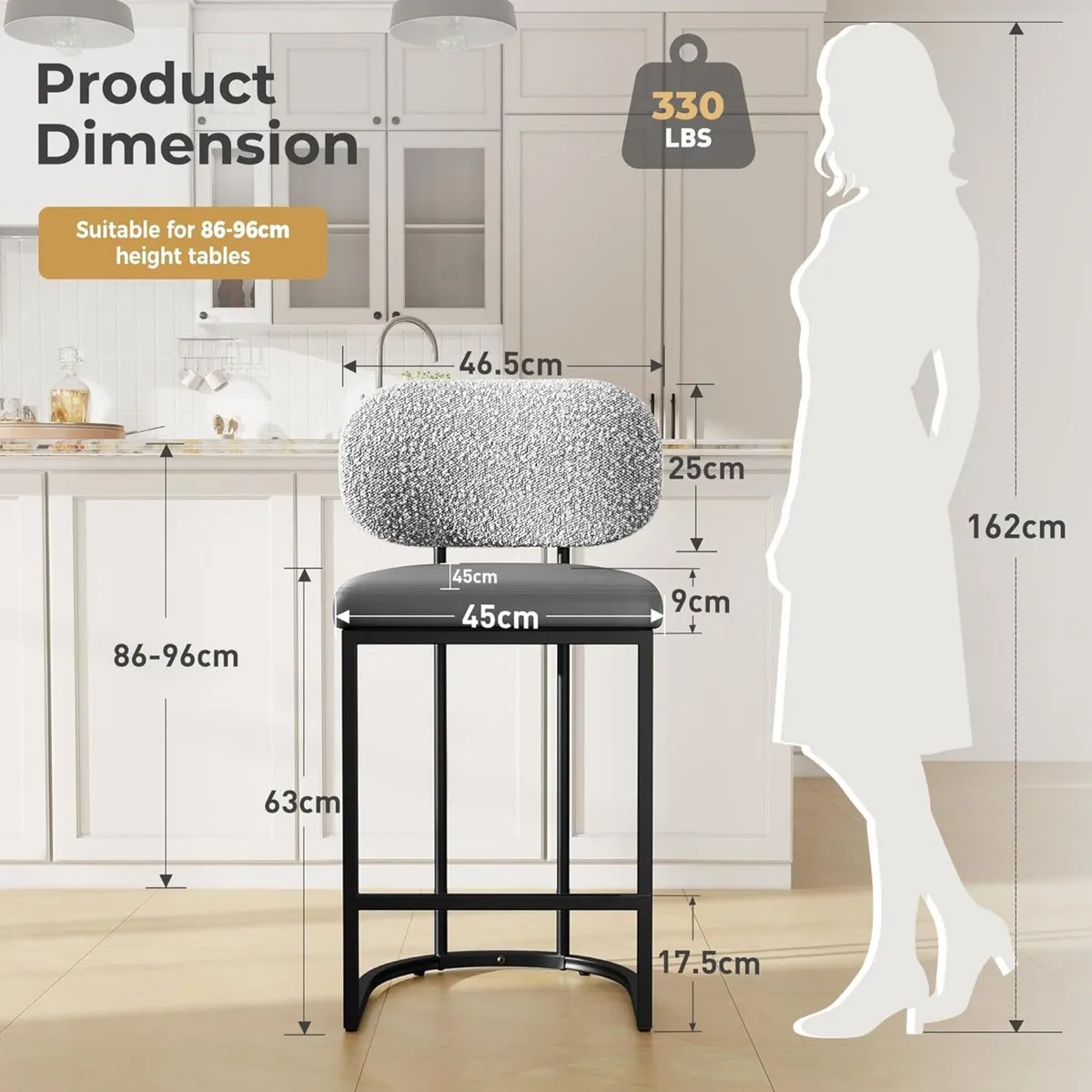 Bar Stools Set of 2 with Back Breakfast Counter - Image 2