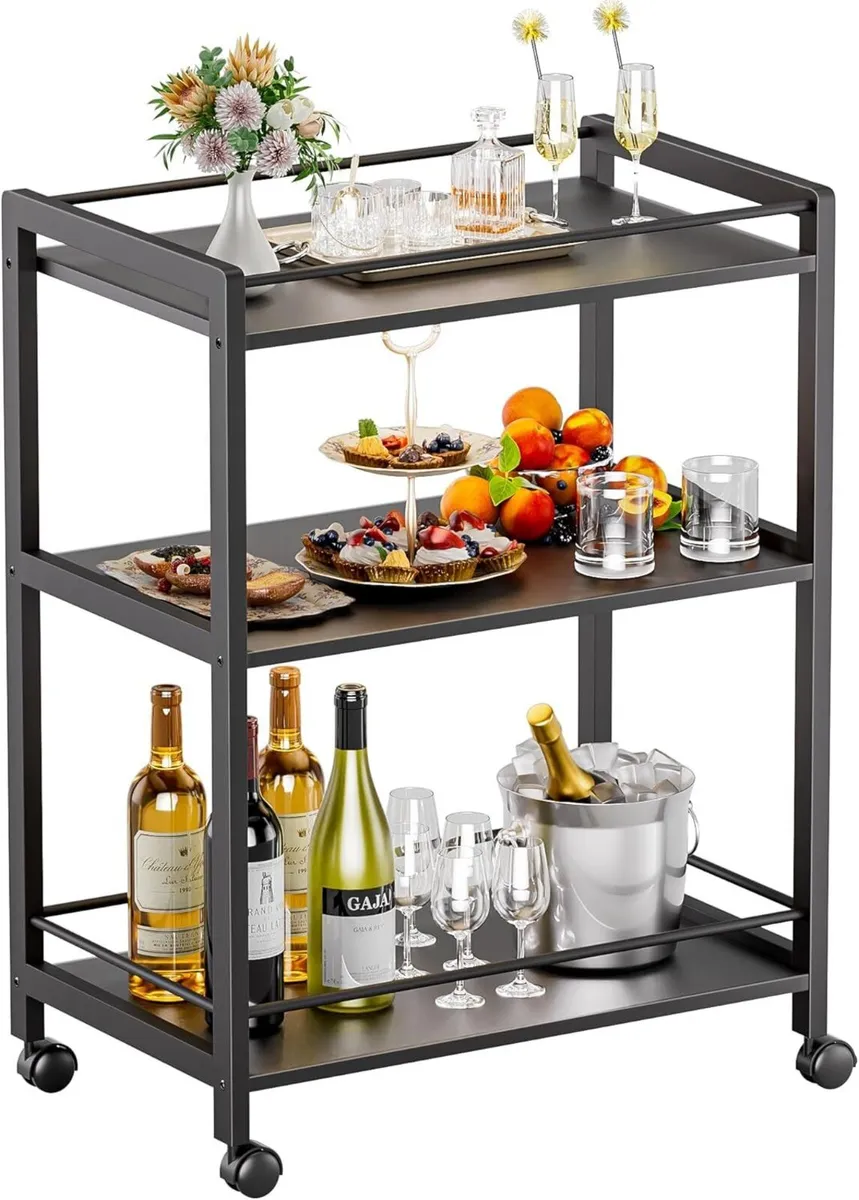 Bar Cart Black Serving for Home 3 Tier Drinks - Image 1