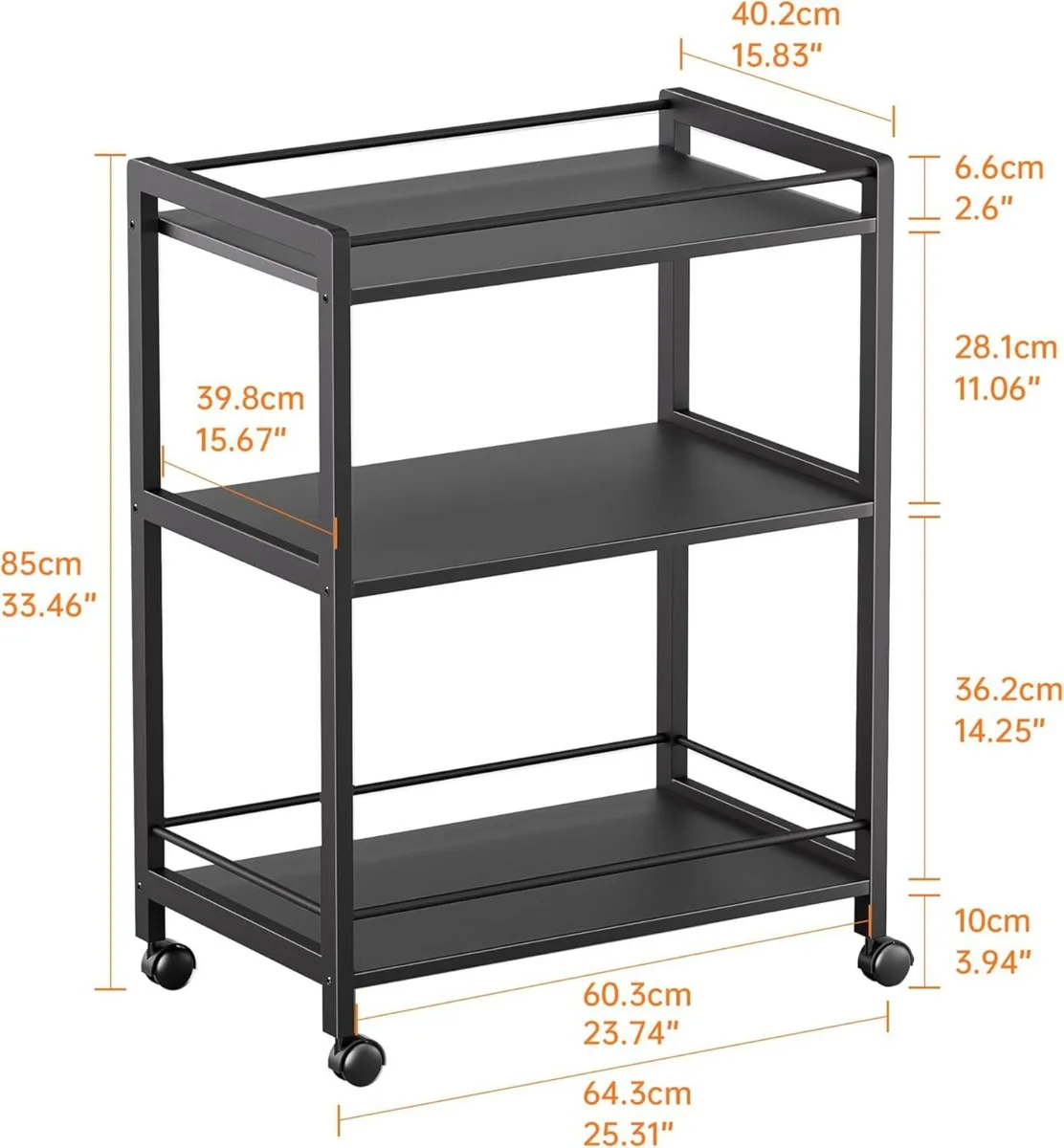 Bar Cart Black Serving for Home 3 Tier Drinks - Image 3