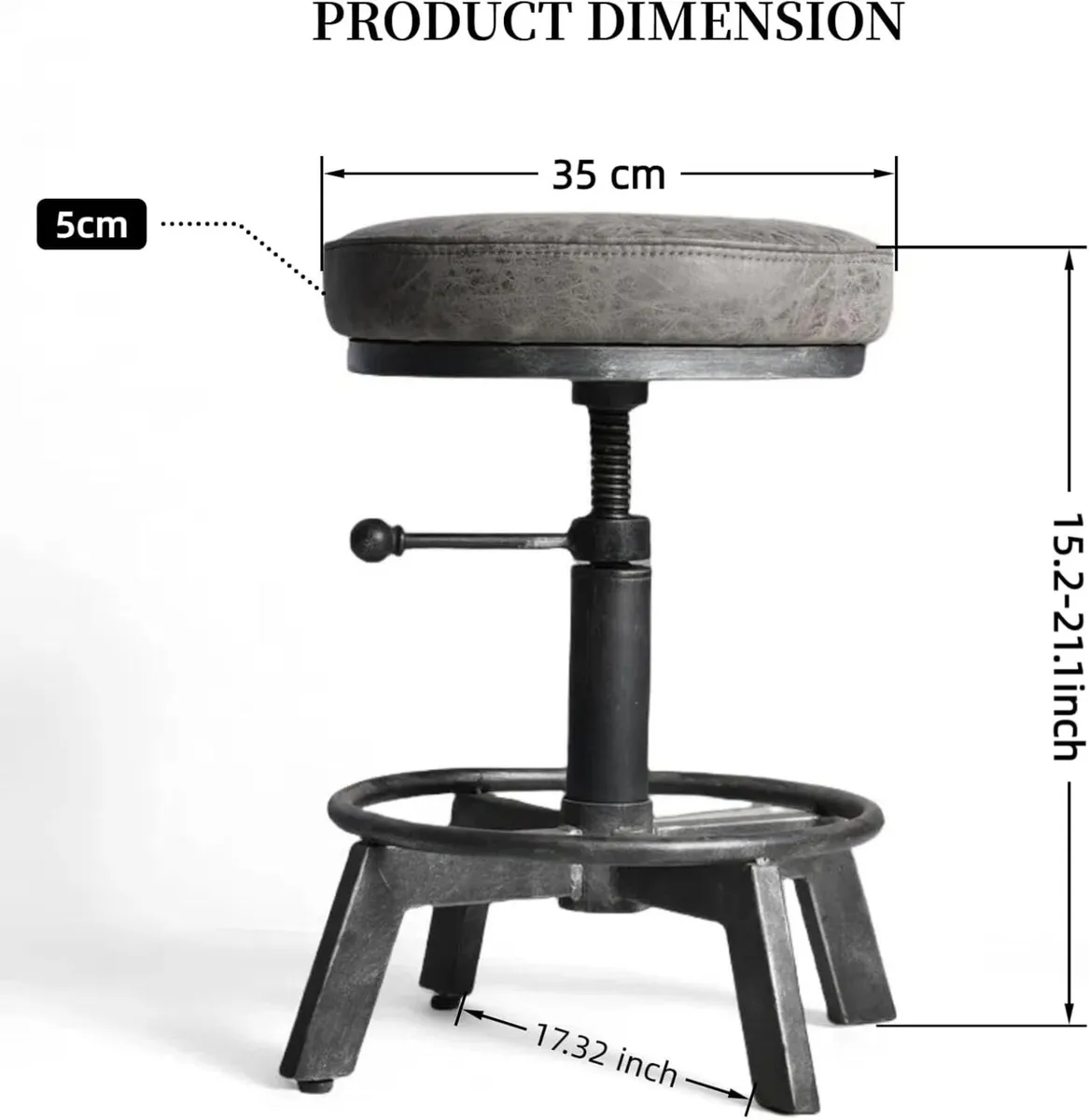 Vintage Short Bar Stools Swivel PU Seat 15-21inch - Image 2