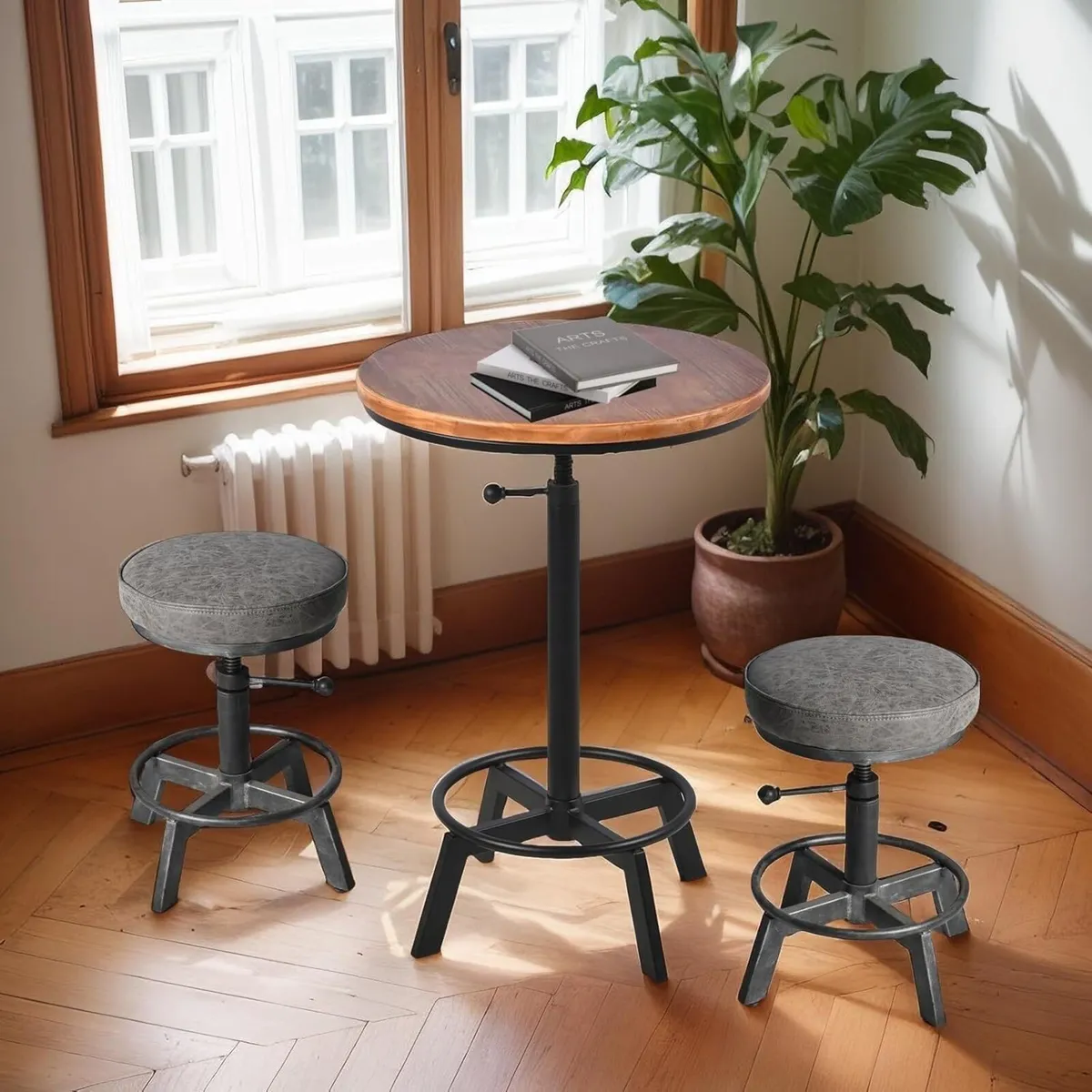 Vintage Short Bar Stools Swivel PU Seat 15-21inch - Image 4