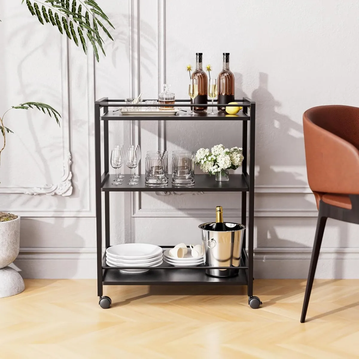 Bar Cart Black Serving for Home 3 Tier Drinks - Image 4