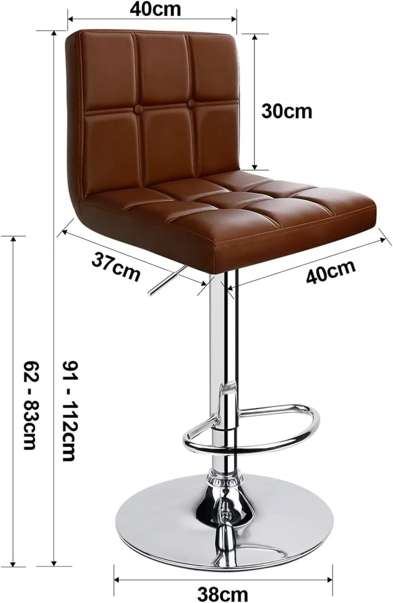 Bar Stools (2/Set) Adjustable Chairs Breakfast - Image 3