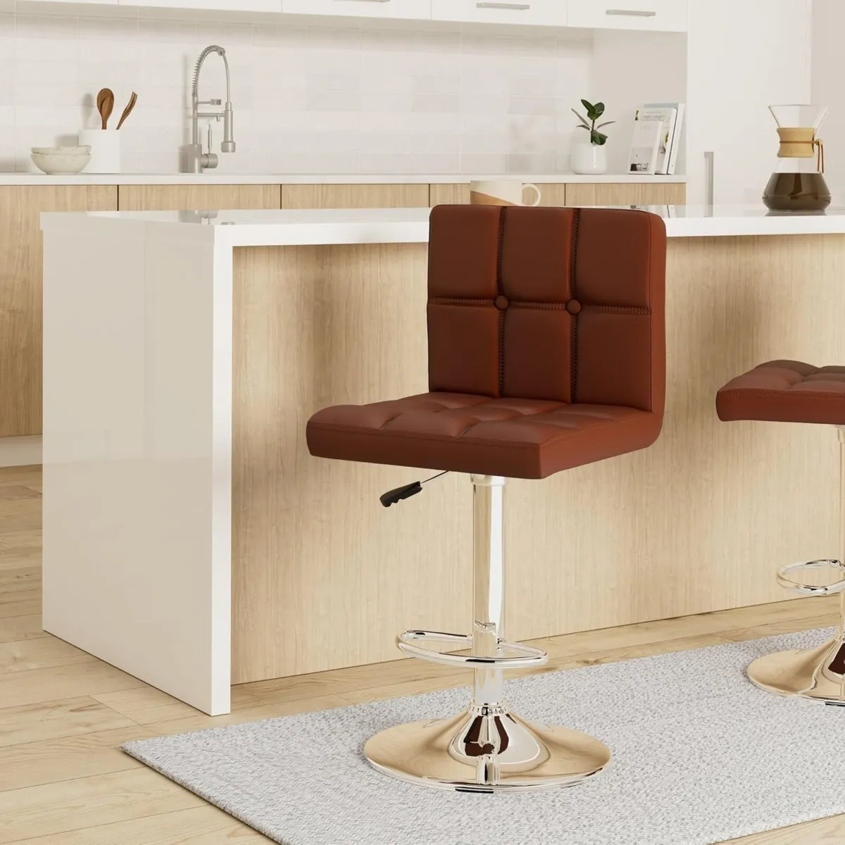 Bar Stools (2/Set) Adjustable Chairs Breakfast - Image 2