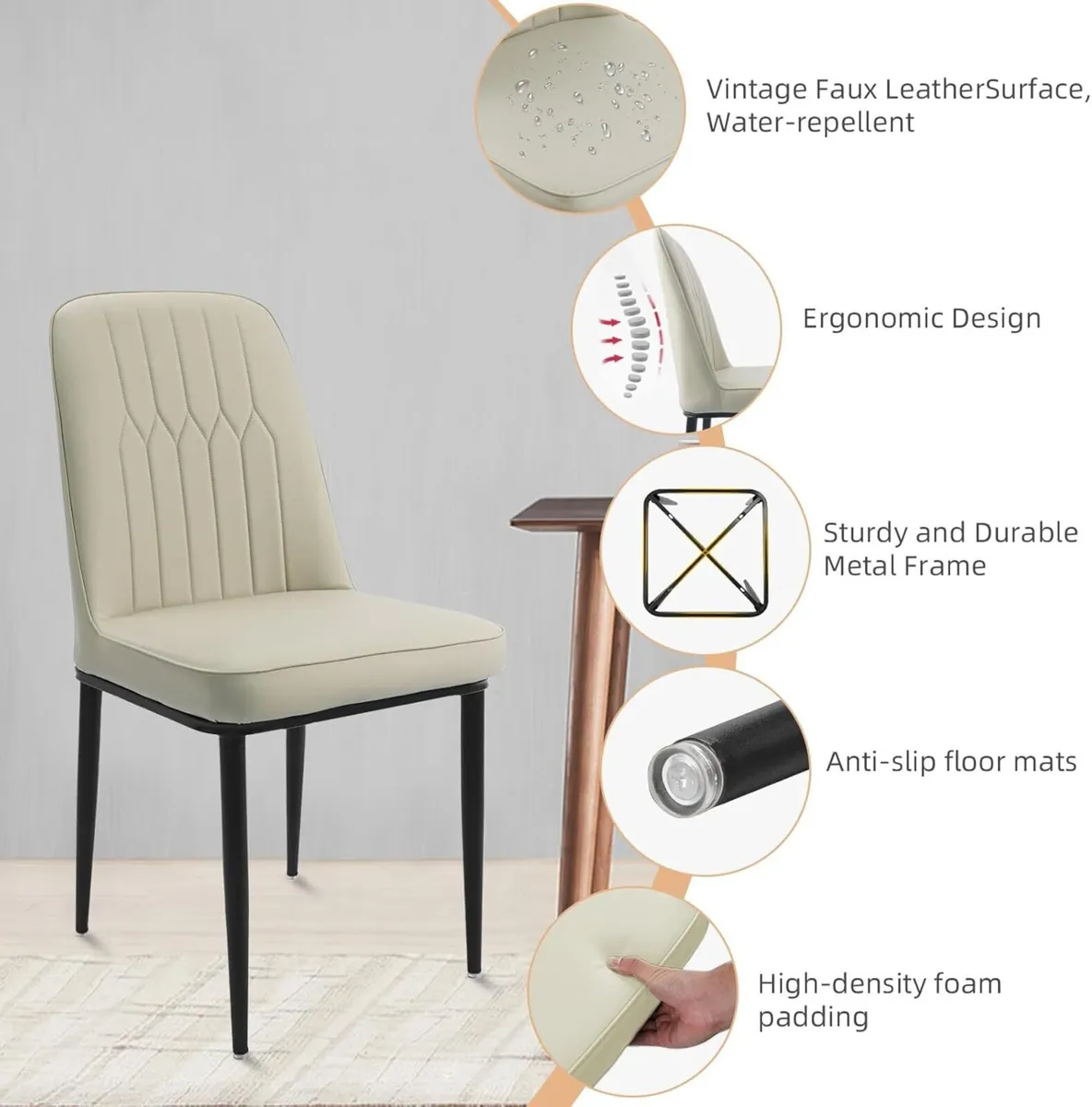 Dining Chairs Set of 2 - Off-White Upholstered - Image 4