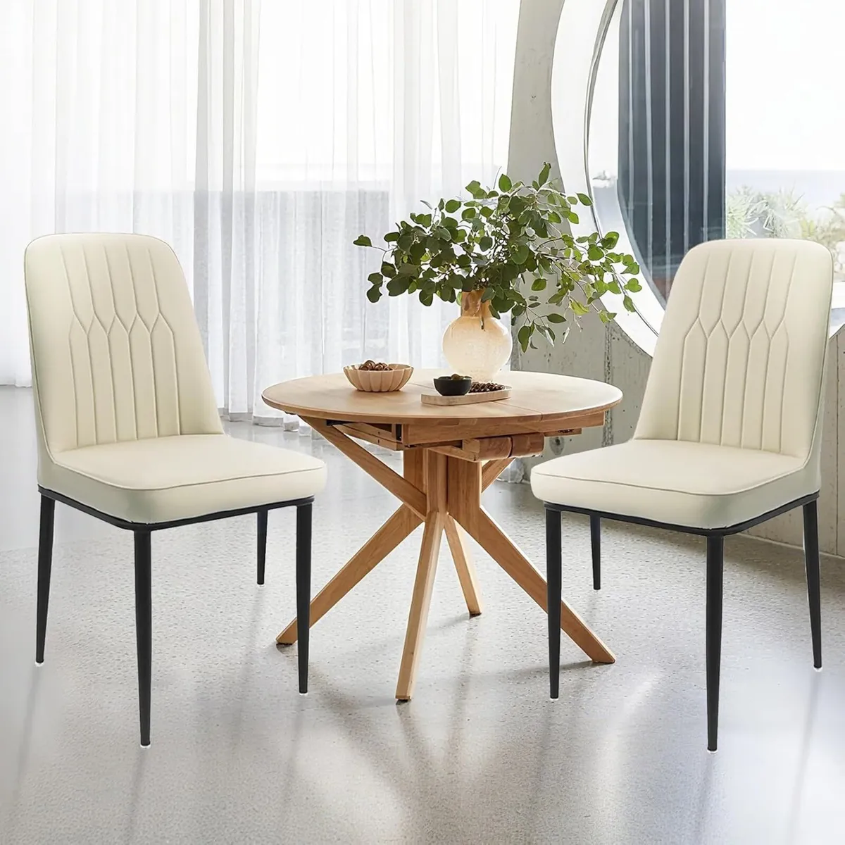 Dining Chairs Set of 2 - Off-White Upholstered - Image 2