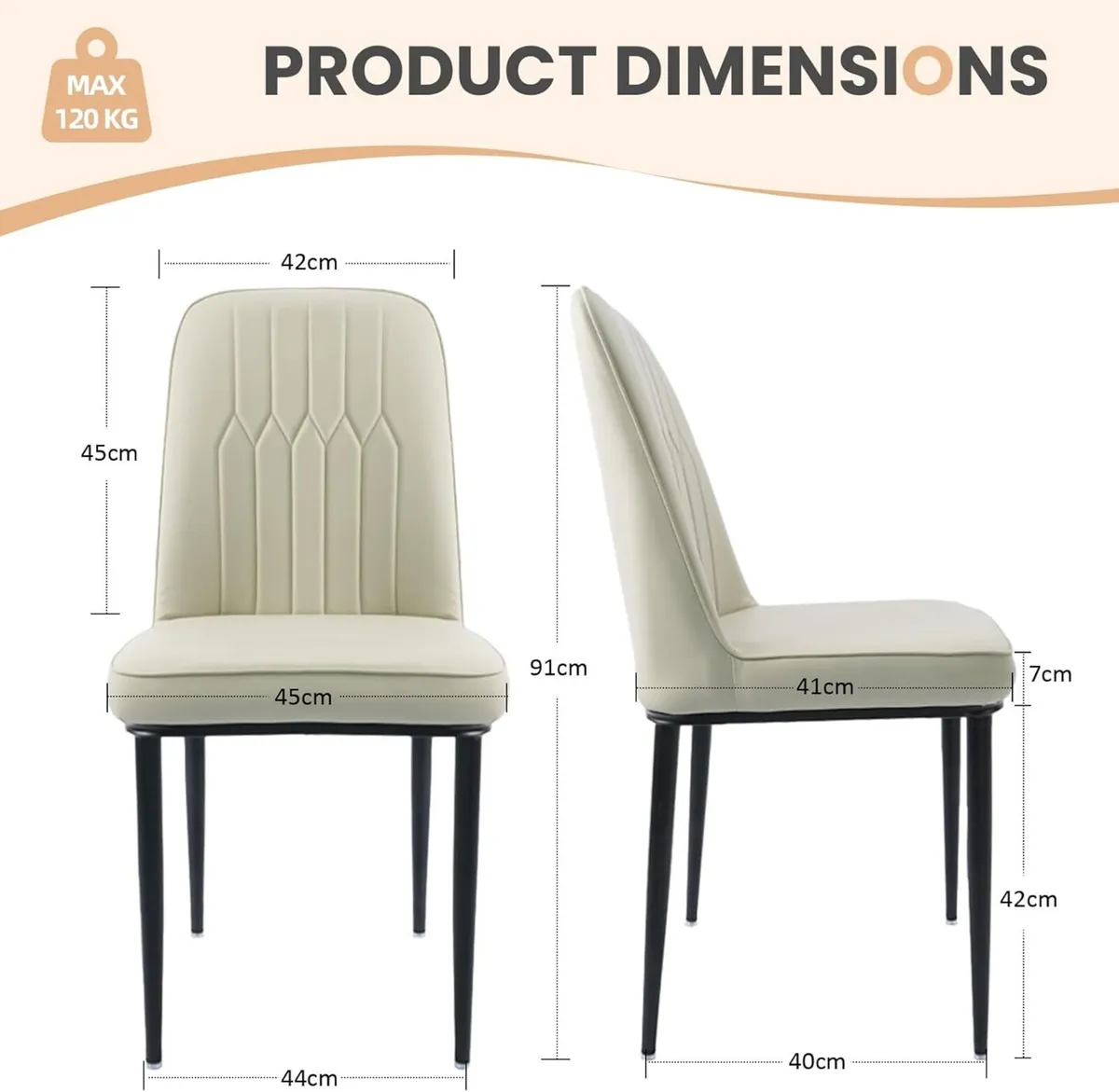Dining Chairs Set of 2 - Off-White Upholstered - Image 3