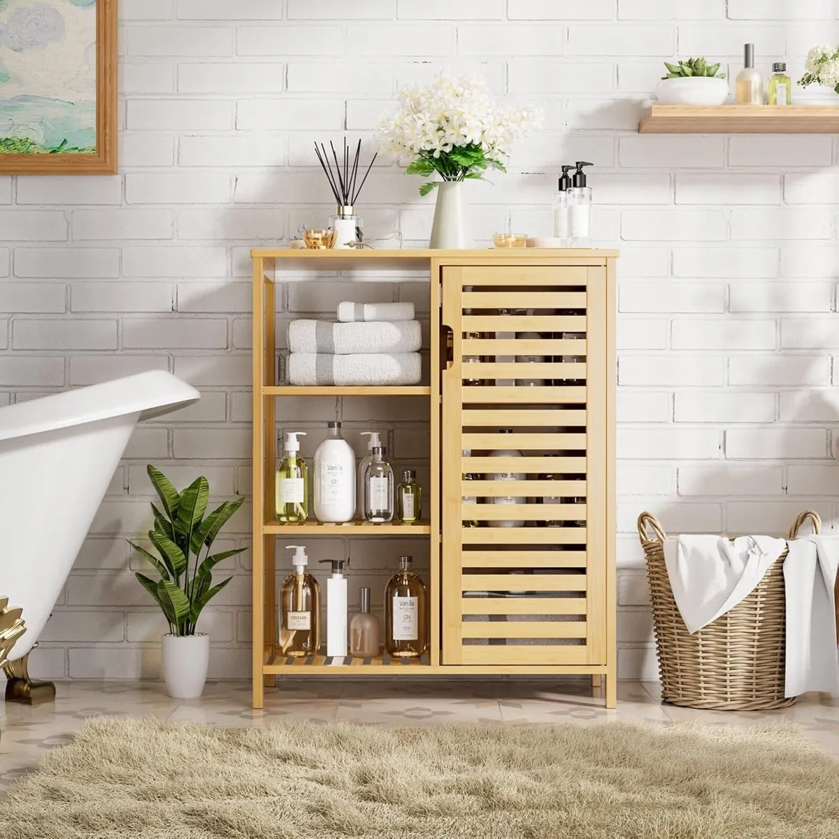 Bathroom Floor Cabinet Bamboo Storage Free - Image 2
