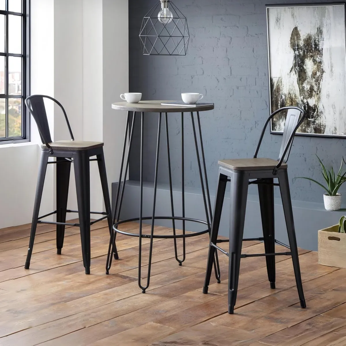 Grafton Bar Stools Set of 2 - Elm Wood Mocha/Black - Image 1