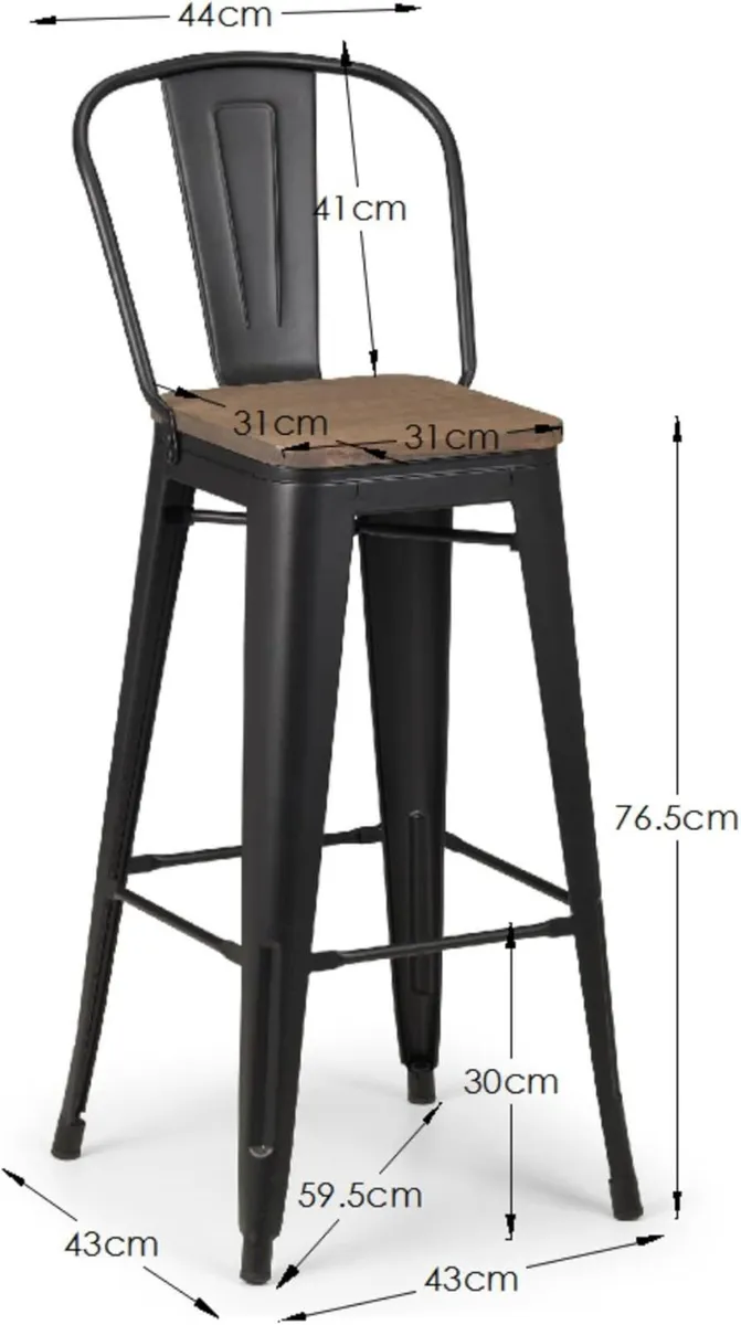 Grafton Bar Stools Set of 2 - Elm Wood Mocha/Black - Image 2