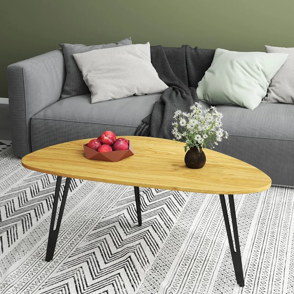 Modern Oval Coffee Table Oak Simple Center - - Image 2