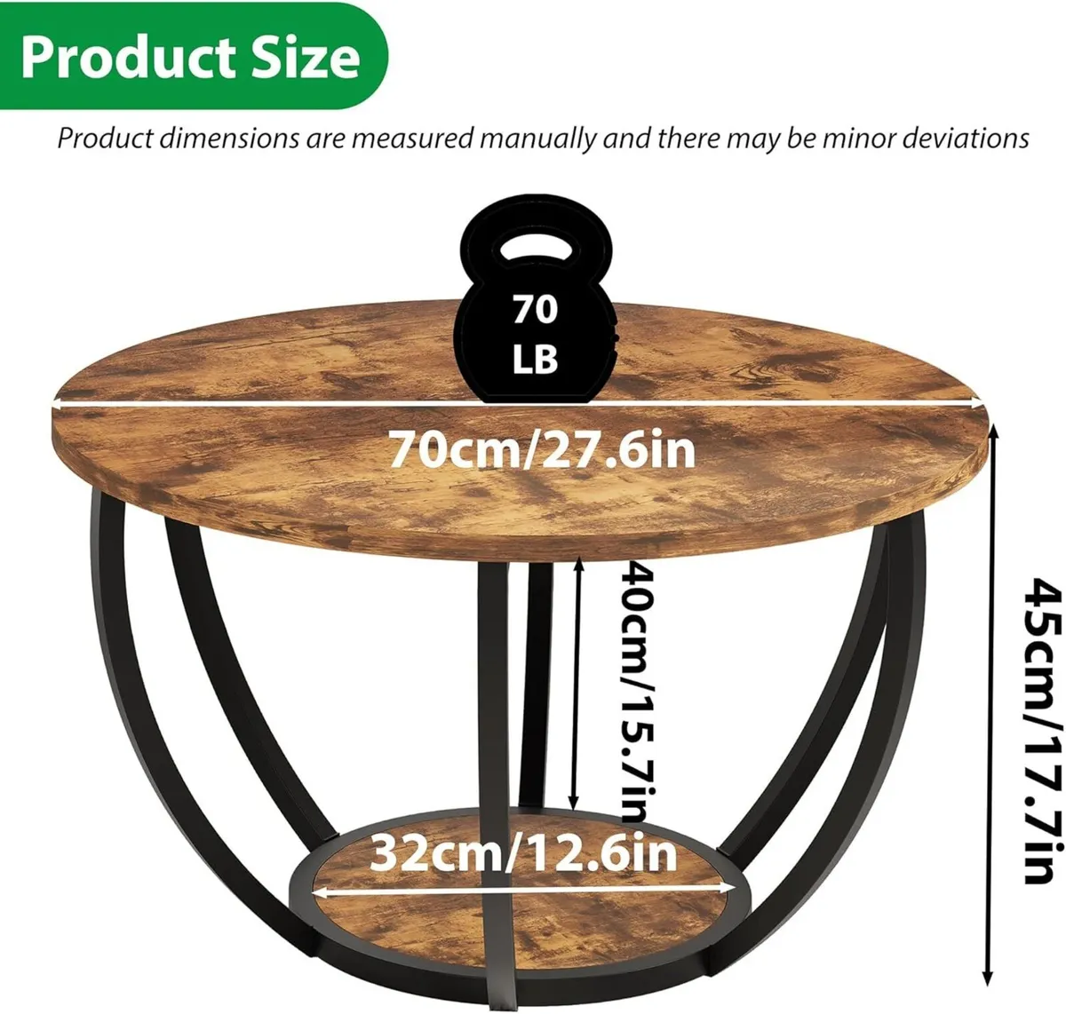 28 Round Coffee Table with Storage 2-Tier Wood - Image 2