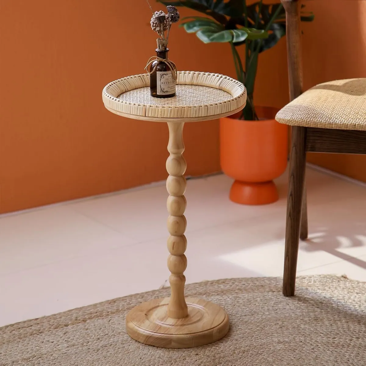 Drink Table，Rattan Round Small Side Table for - Image 1