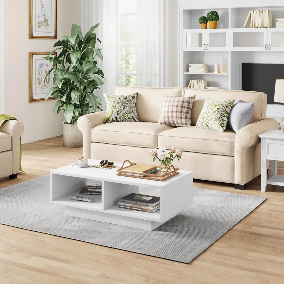 Coffee Table White Middle Tea for Living Room - Image 2