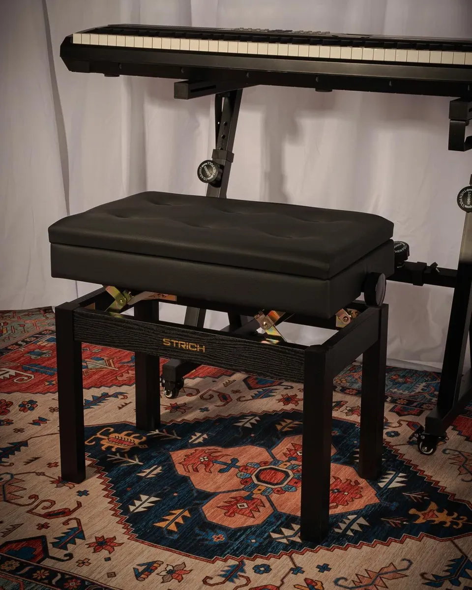 Adjustable Piano Bench With Storage Wooden - Image 2