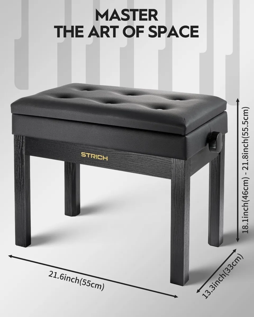 Adjustable Piano Bench With Storage Wooden - Image 3