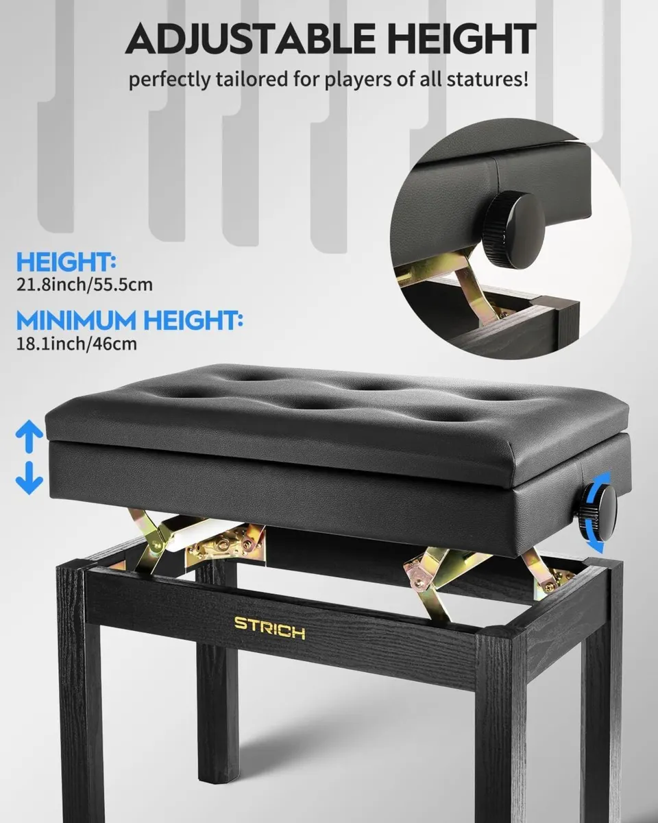 Adjustable Piano Bench With Storage Wooden - Image 4
