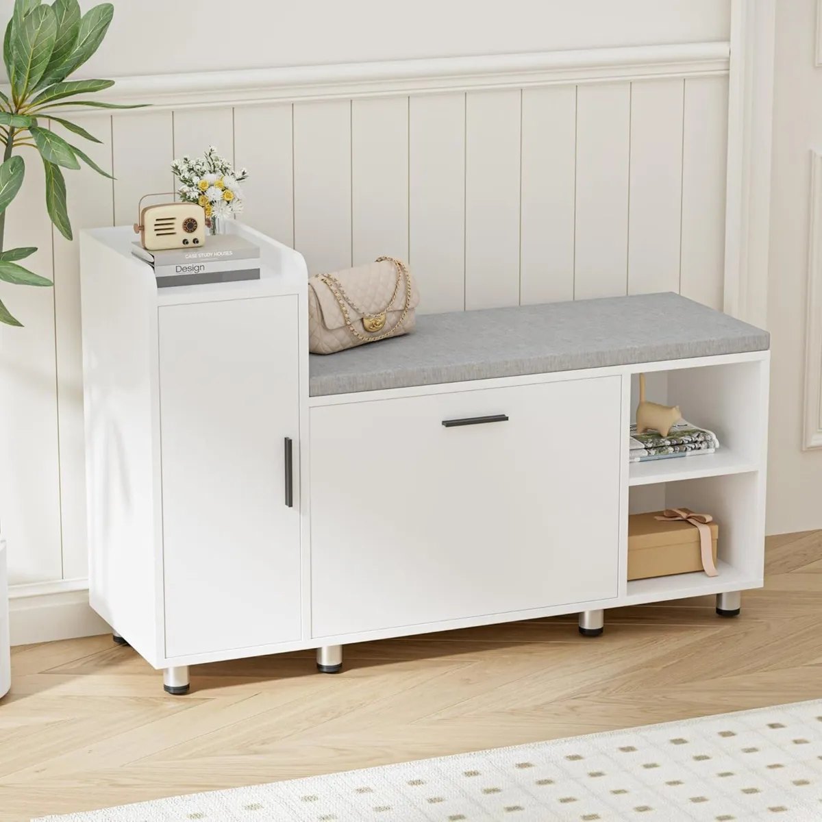 Shoe Storage Bench with Cushion White 105cm - Image 2