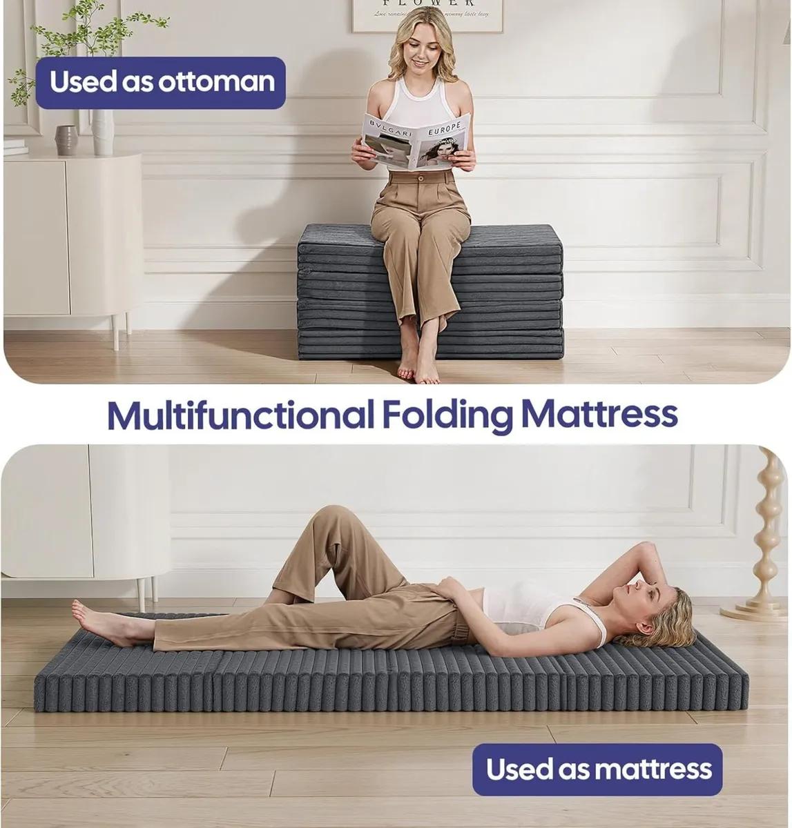 Folding Floor Mattress Single 190x90cm 4-Fold - Image 3