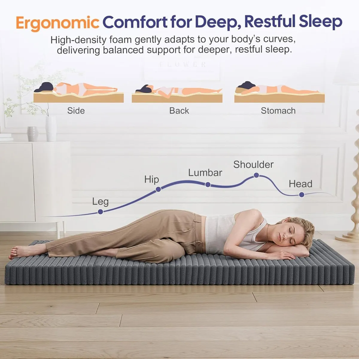 Folding Floor Mattress Single 190x90cm 4-Fold - Image 4