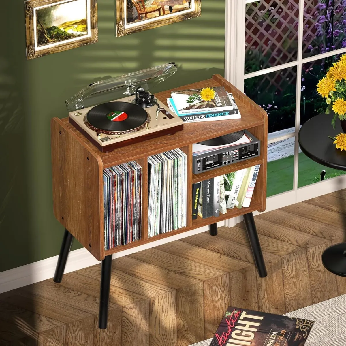 Record Player Table Mid-Century Stand with Vinyl - Image 3