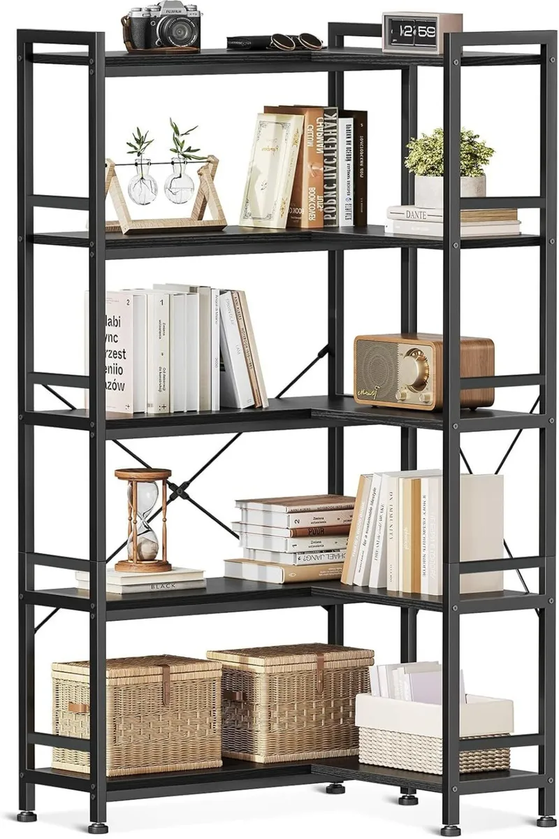5-Tier Corner Bookshelf 5-Shelf L Shaped Bookcase - Image 1