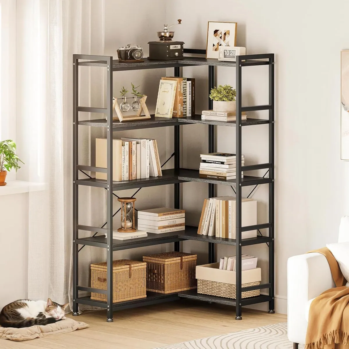 5-Tier Corner Bookshelf 5-Shelf L Shaped Bookcase - Image 2