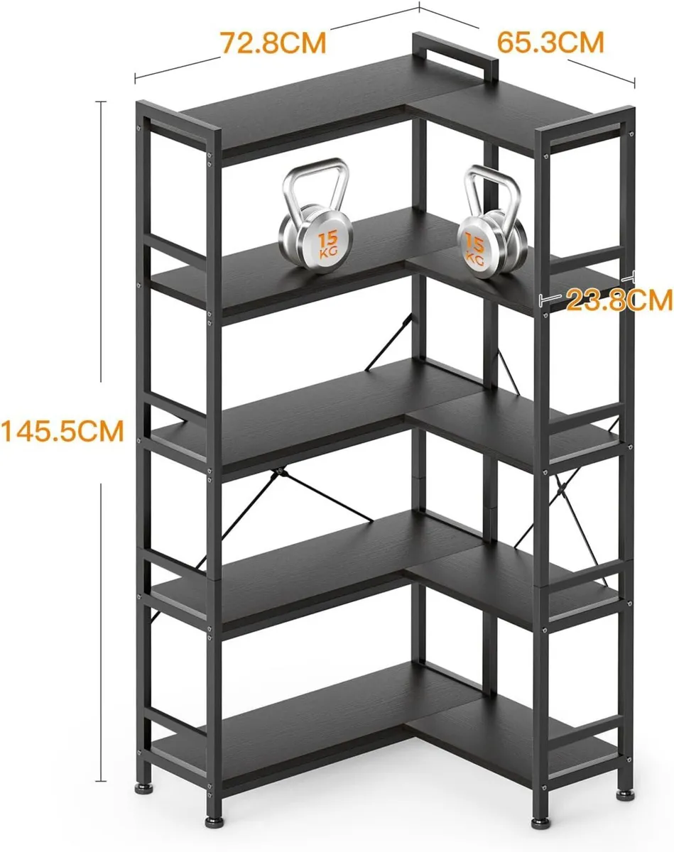 5-Tier Corner Bookshelf 5-Shelf L Shaped Bookcase - Image 3