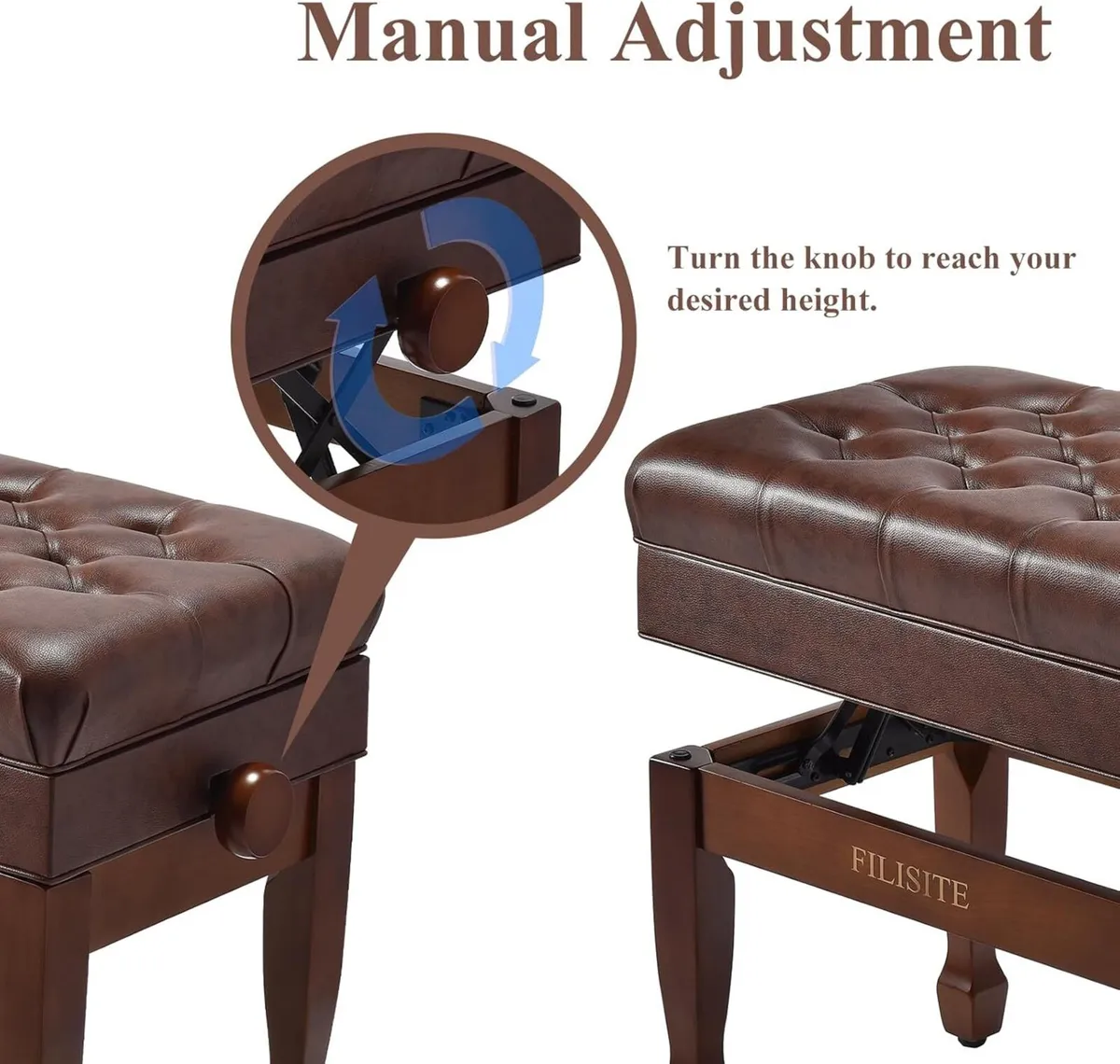 Adjustable Height Piano Bench with Storage Heavy - Image 4