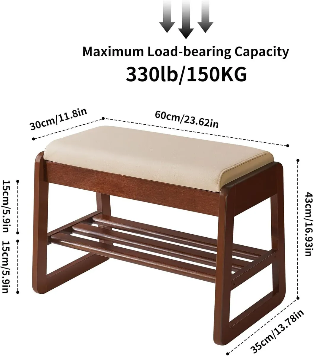 Shoe Storage Bench with Cushion 2 Tiers Solid - Image 3