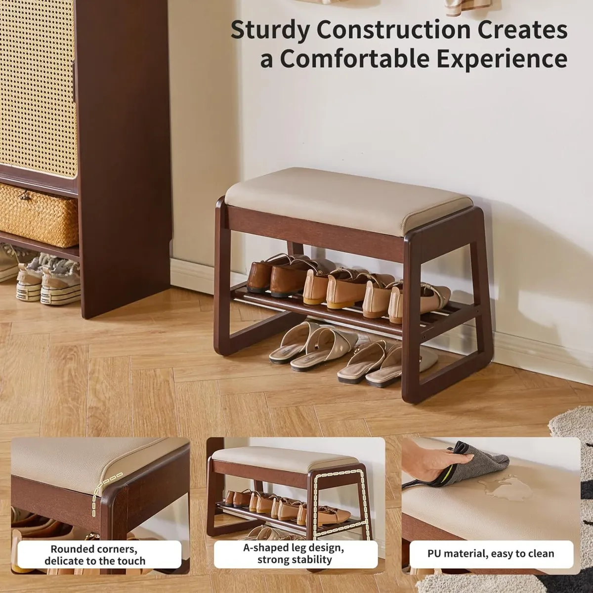 Shoe Storage Bench with Cushion 2 Tiers Solid - Image 4