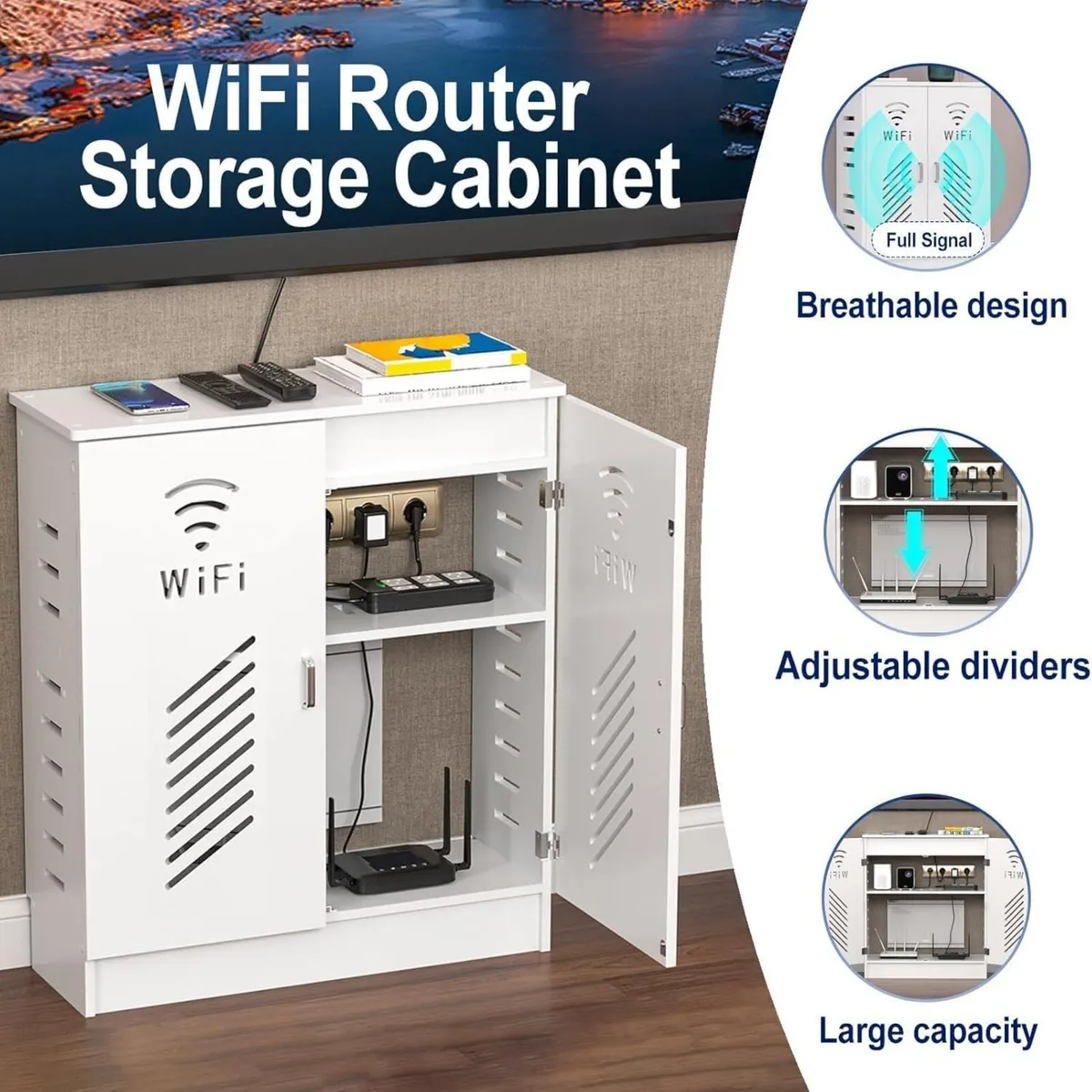 WiFi Router Storage Box Cabinet Wireless TV Cable - Image 3
