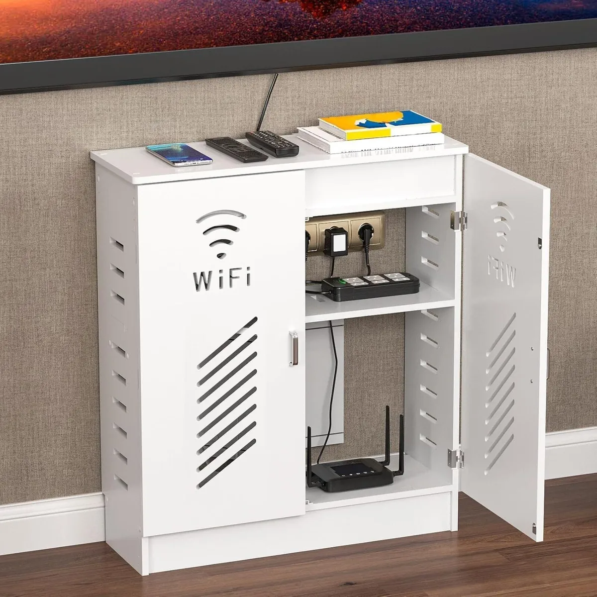 WiFi Router Storage Box Cabinet Wireless TV Cable - Image 1