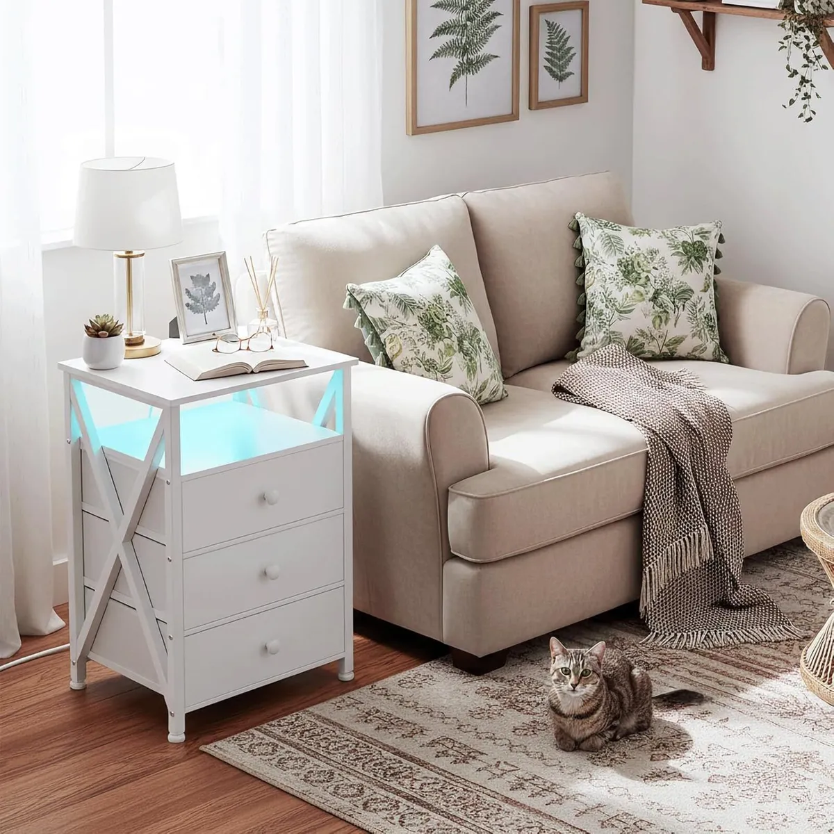 Bedside Table Set of 2 with Charging Station Side - Image 2