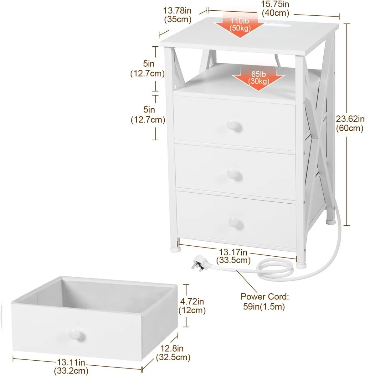 Bedside Table Set of 2 with Charging Station Side - Image 3