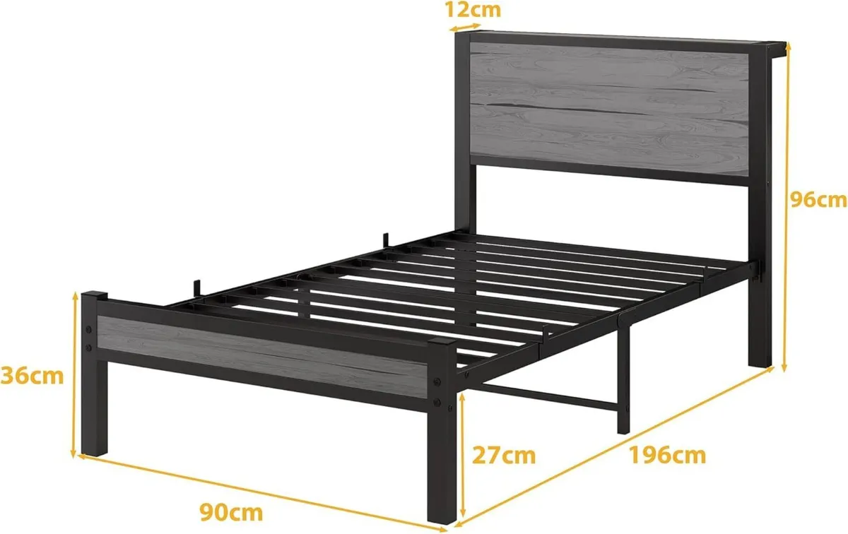 Wooden Single Bed Frame with Storage Headboard - Image 2