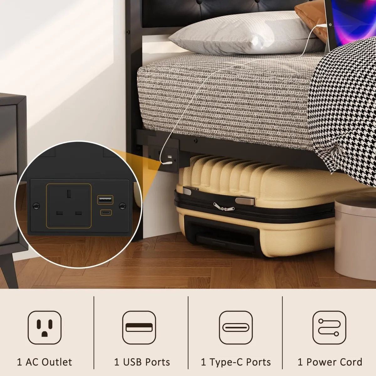 Single Bed Frame 195x 92x 97 cm with Charging - Image 3