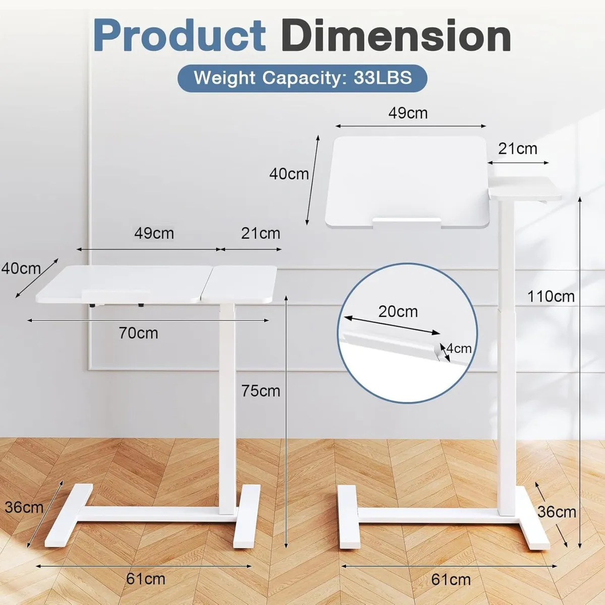 Height Adjustable Overbed Table with Wheels - Image 3