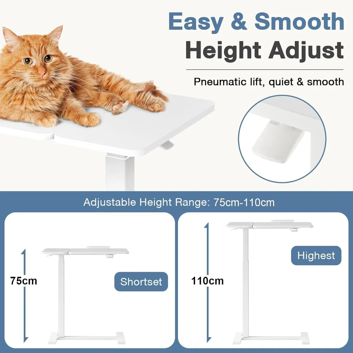 Height Adjustable Overbed Table with Wheels - Image 4