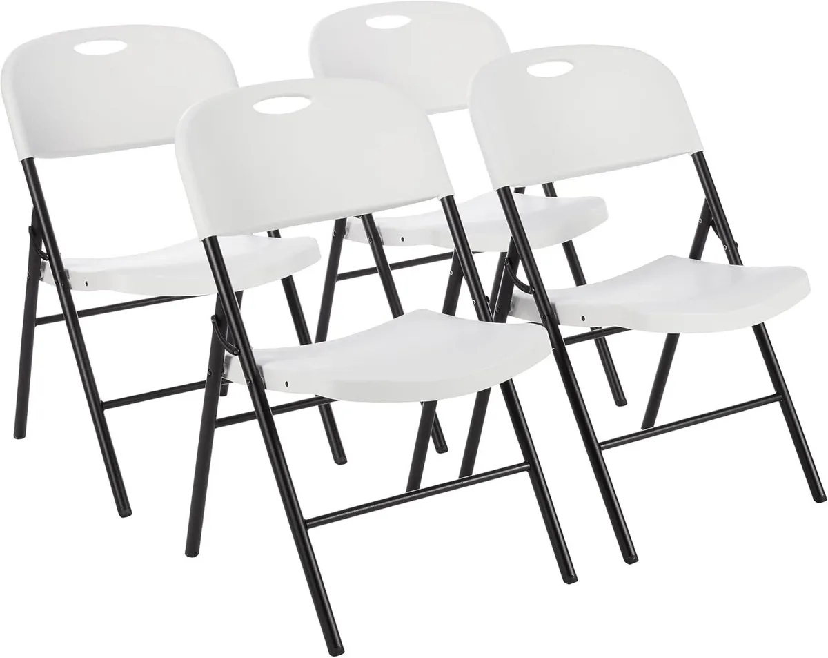 Plastic Metal Folding Chairs Set of 4 Camping - Image 1