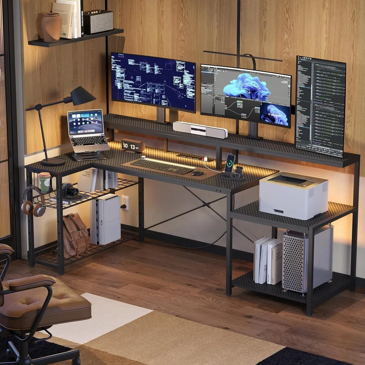 181CM L-Shaped Gaming Desk with RGB LED Lights - Image 4