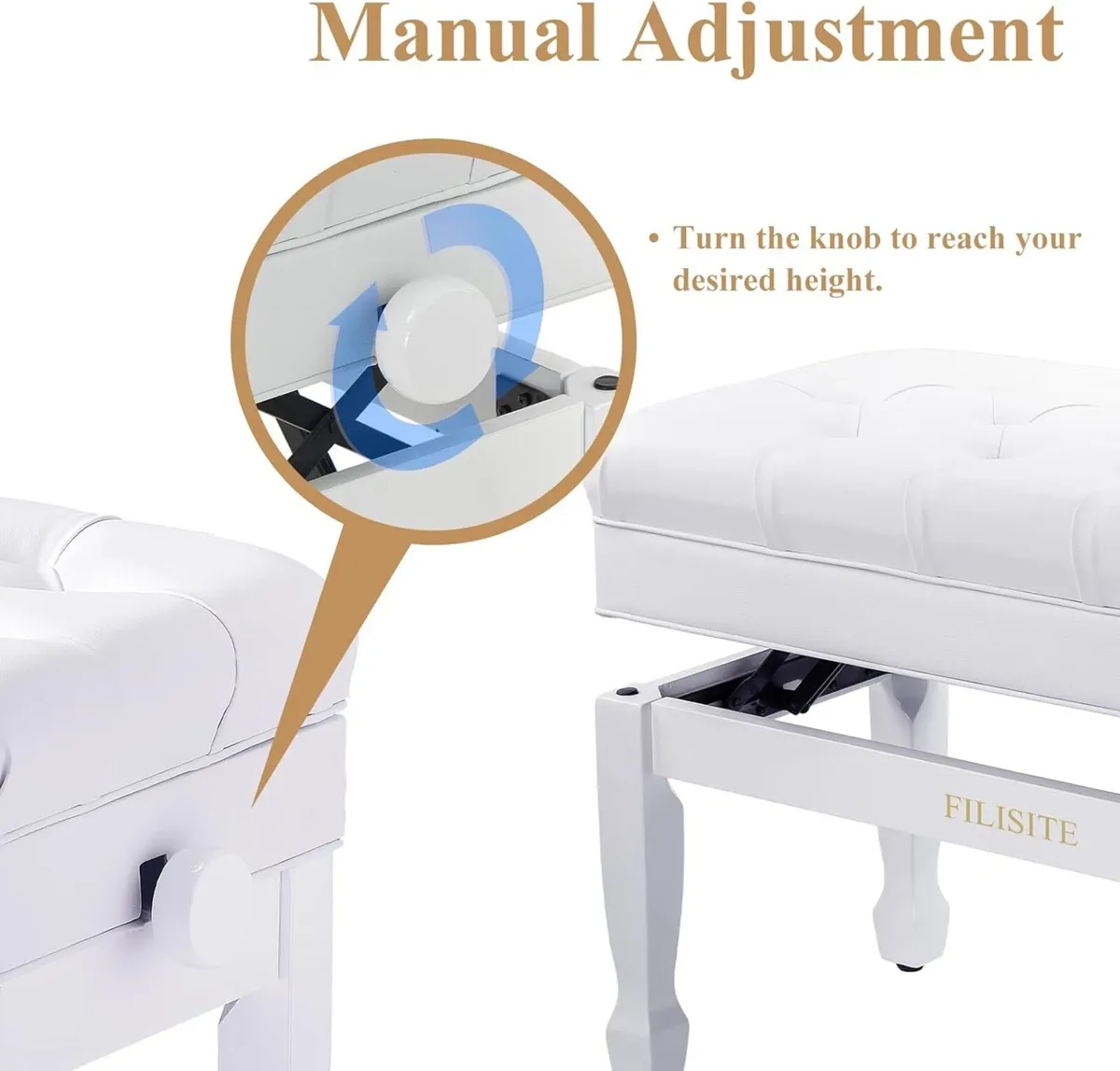 Adjustable Duet Piano Bench with Storage Heavy - Image 4