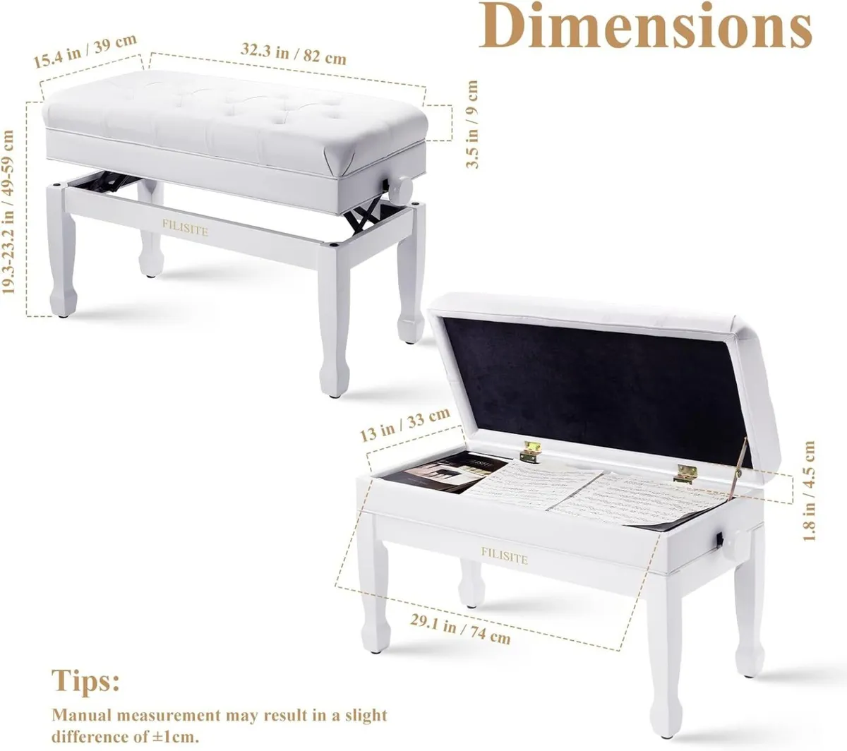 Adjustable Duet Piano Bench with Storage Heavy - Image 3